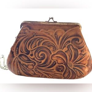 PATRICIA NASH Tooled Leather Kiss-Lock Wristlet Bag